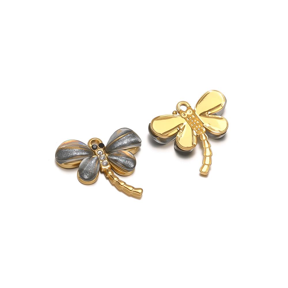 3pcs Stainless Steel Zircon Shell Dragonfly Charms for Children Necklace Pendant DIY Women Jewelry Earrings Making Kids Bracelet