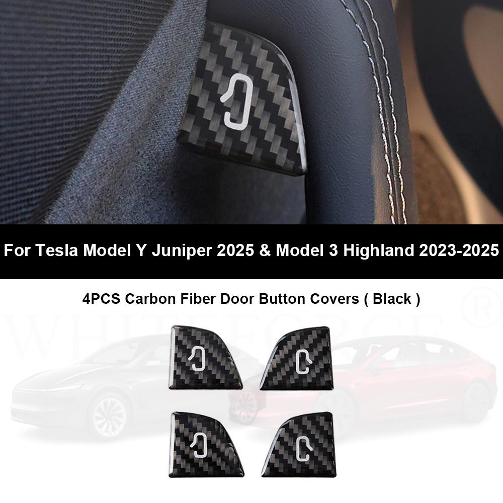 For Tesla Model Y Juniper 2025 Carbon Fiber Door Switch Button Trim Stickers Model 3 Highland Open Door Button Sticker Accessory