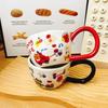 Cartoon Ceramic Mug Cup Coffee Cup Polka Dot Home Breakfast Milk Cup Big Hand Gift High Appearance