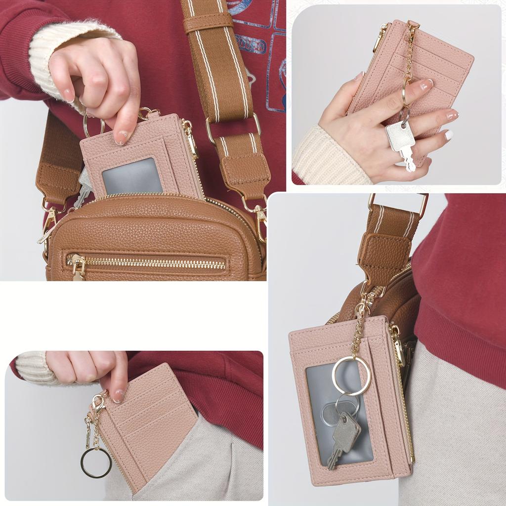 Ultra-Slim PU Leather Wallet with Keychain Zippered Coin Purse & Card Holder