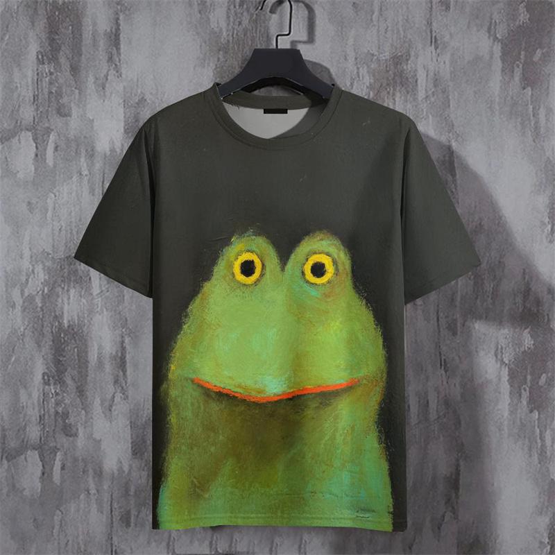 

Футболка с рисунком из мультфильма «Животное» для мужчин, футболки с 3D-принтом «Лягушка, кошка, собака», летние свободные футболки с коротким рукавом, топы с круглым вырезом, уличная одежда 160