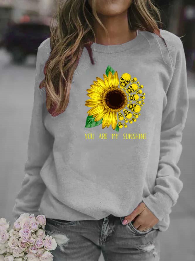 Sunflower Print Round Neck Women's Hoodie