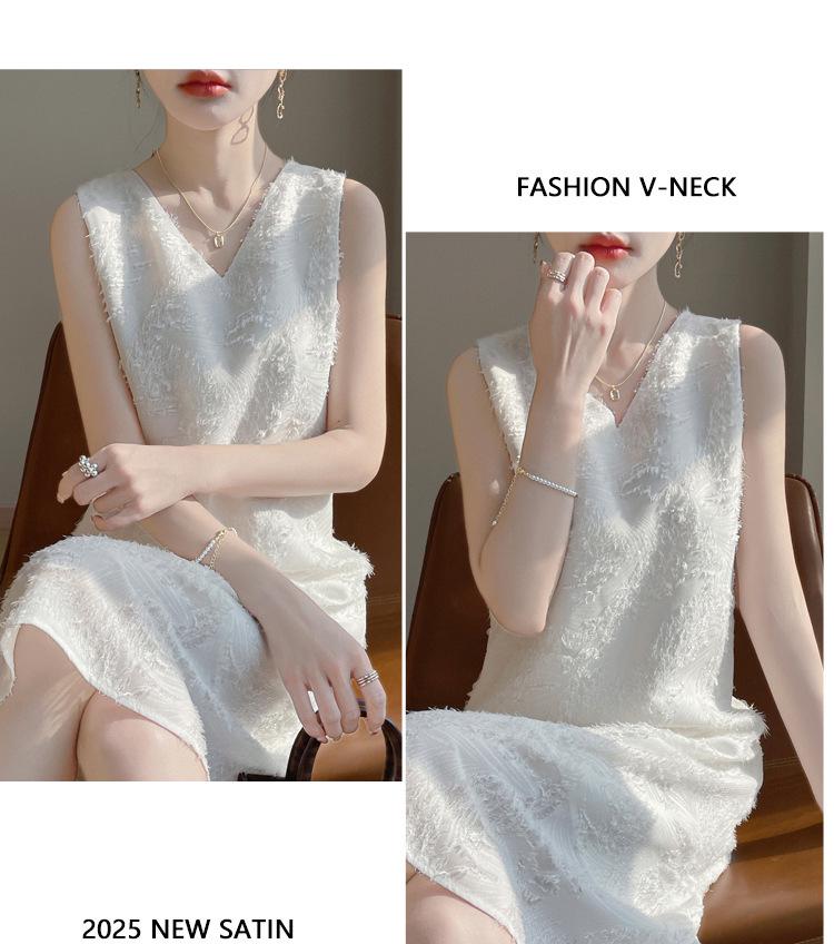 Silk Satin Women's V-neck Sleeveless Cut-out Midi Dress - Summer 2025 Collection