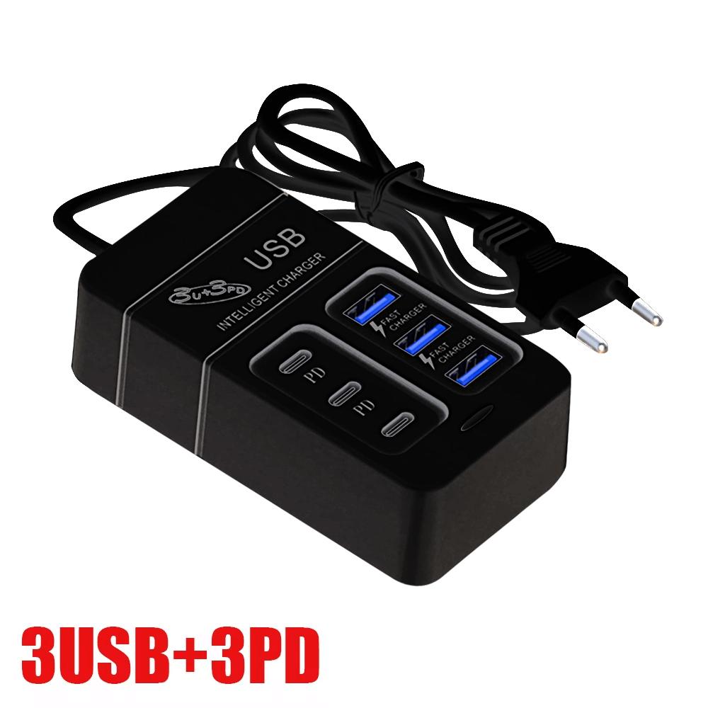 35W 6 Ports USB Fast Charger PD Type C Fast Charging Phone Power Charger USB Hub Adapter Multiport EU US Plug Quick Wall Charger