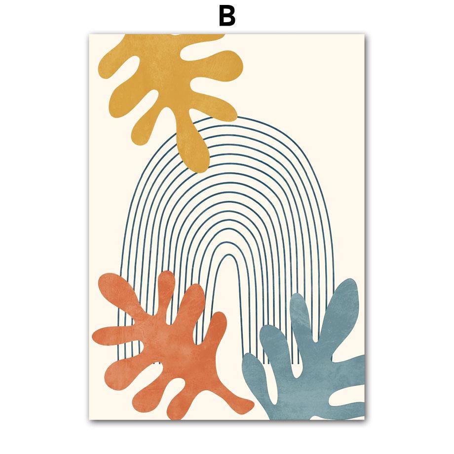 Boho Sonne Blätter Linie Regenbogen Blume Geometrie Abstrakt Poster Drucke Leinwand Malerei Wandkunst Bilder Für Wohnzimmer Dekor