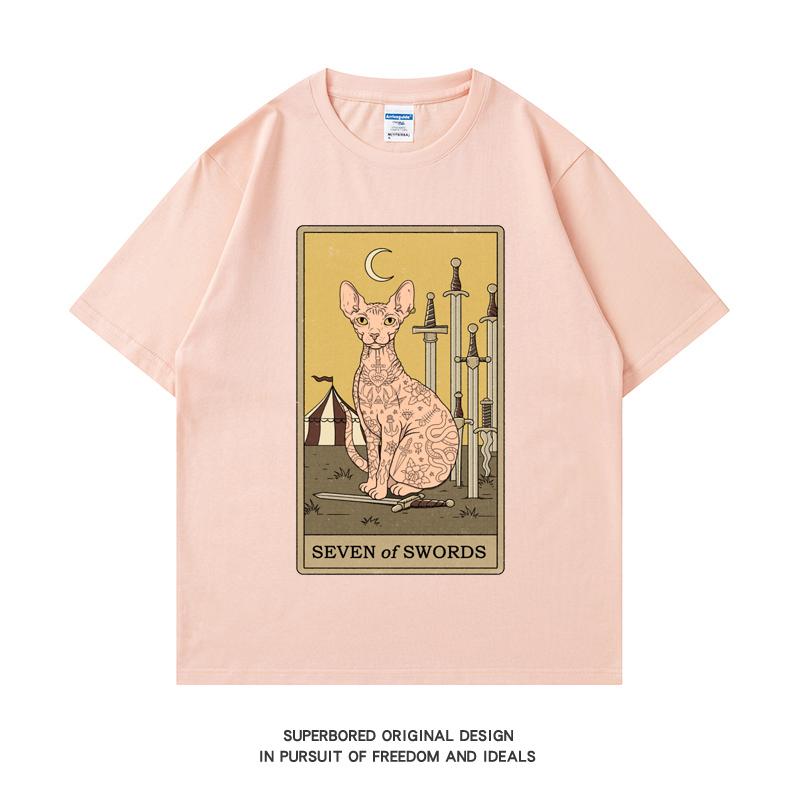 

220GSM Тяжелая футболка из 100% хлопка Футболка с принтом «Семь мечей» Мужская повседневная футболка с круглым вырезом Базовые мужские топы Футболка