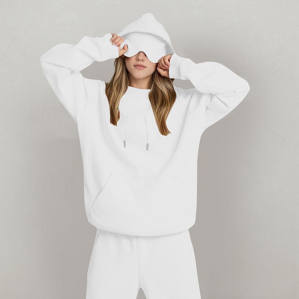 Unisex Hooded Sweatshirt With Built-in Eye Mask, Casual Long Sleeved, Solid Color Sports Pullover, Loose Fit Sweatshirt