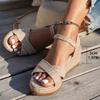Buckle Strap Wedge Heel Sandal For Women Summer Woven Thick Bottom Gladiator Sandalias Mujer Non-Slip Platform Sandles Size 43