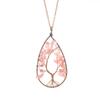 Ancient Red Copper Winding Natural Stone Crystal Water Drop Shaped Tree Of Life Necklace Colorful Stone Pendant N29