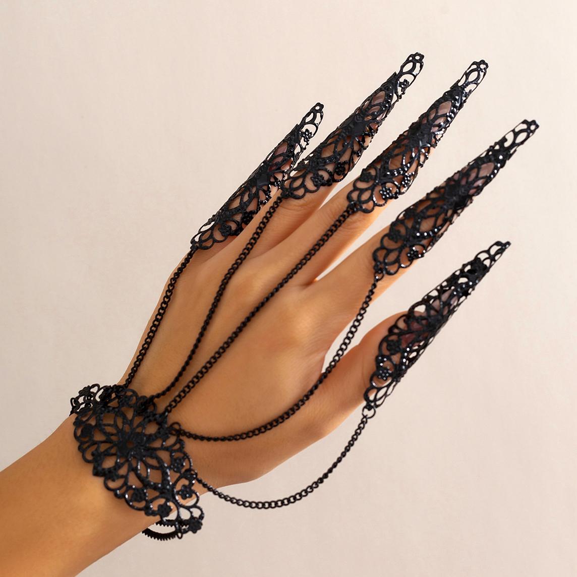 

Creative Exaggerated Dubai Indian Finger Wrist Chain Bracelets for Women Punk Nail Rings With Bracelet Y2K Jewelry Steampunk New