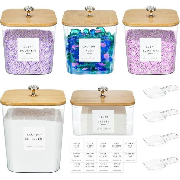 3 Pack Laundry Room Organization Storage Containers Acrylic Laundry Pod Containers and Dryer Sheet Holder with Lids and Labels for Laundry Detergent