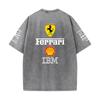 Vintage Washed Black Ferrari F1 Racing T Shirt Oversized Short Sleeve Tee Retro Motorsport Sponsor Logo Print Casual Streetwear Loose Top