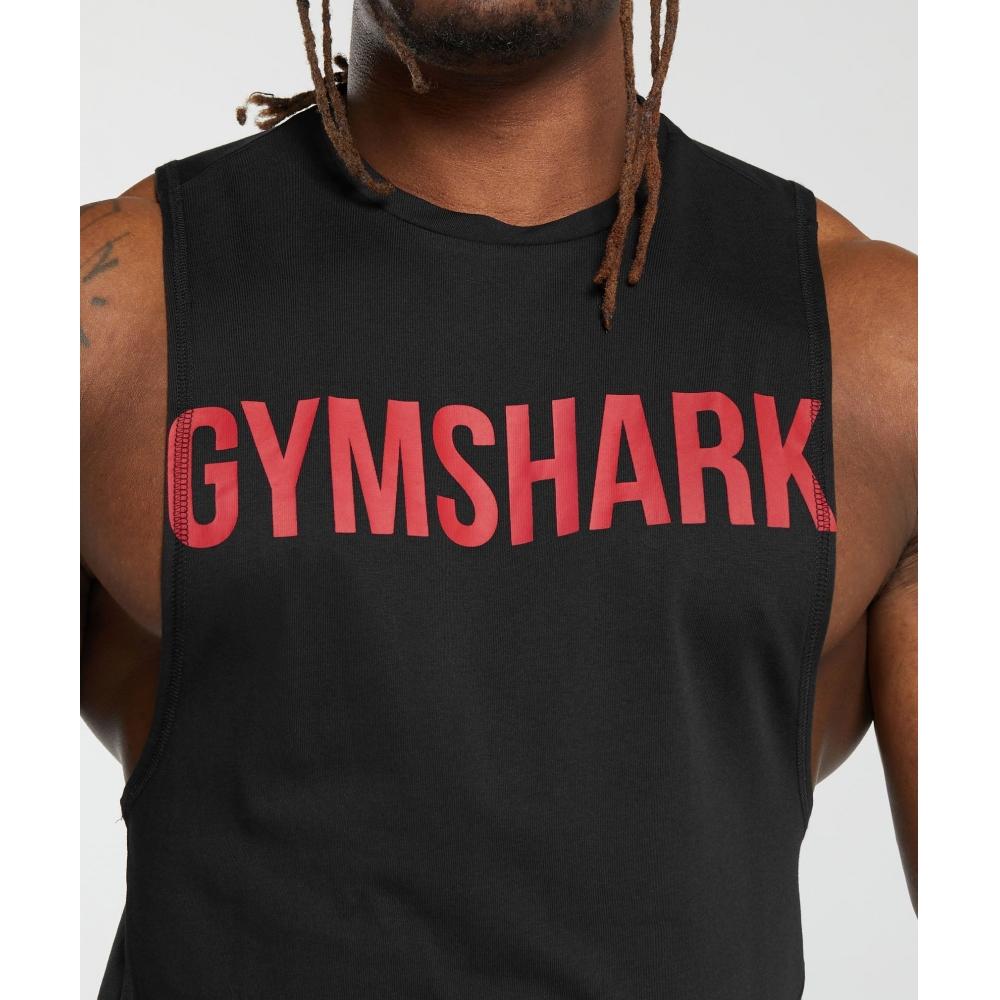 Gymshark Impact Drop Arm Tank Black Vivid Red A6a5x Rbwn