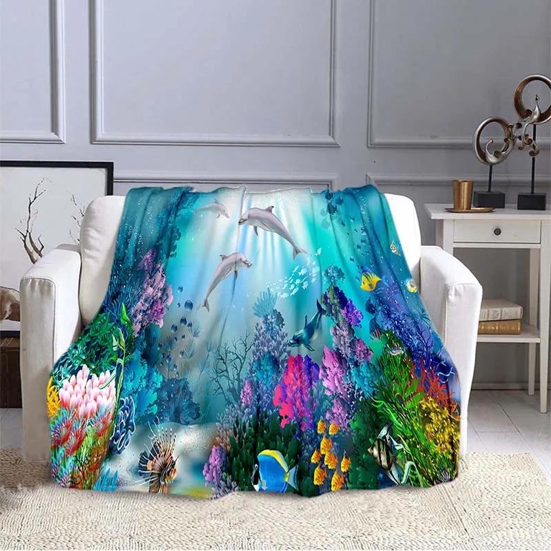 Ocean Dolphin Pattern Blanket Sofa Blankets for Beds Super Soft Warm Blanket Cover Flannel Throw Blanket Lightweight King Size