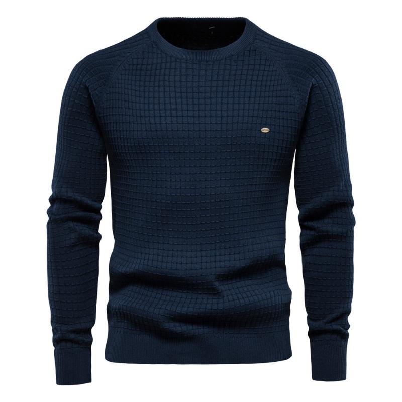 Men’s Euro Fit Solid Plaid Pullover Knit Long Sleeves Long Sleeves