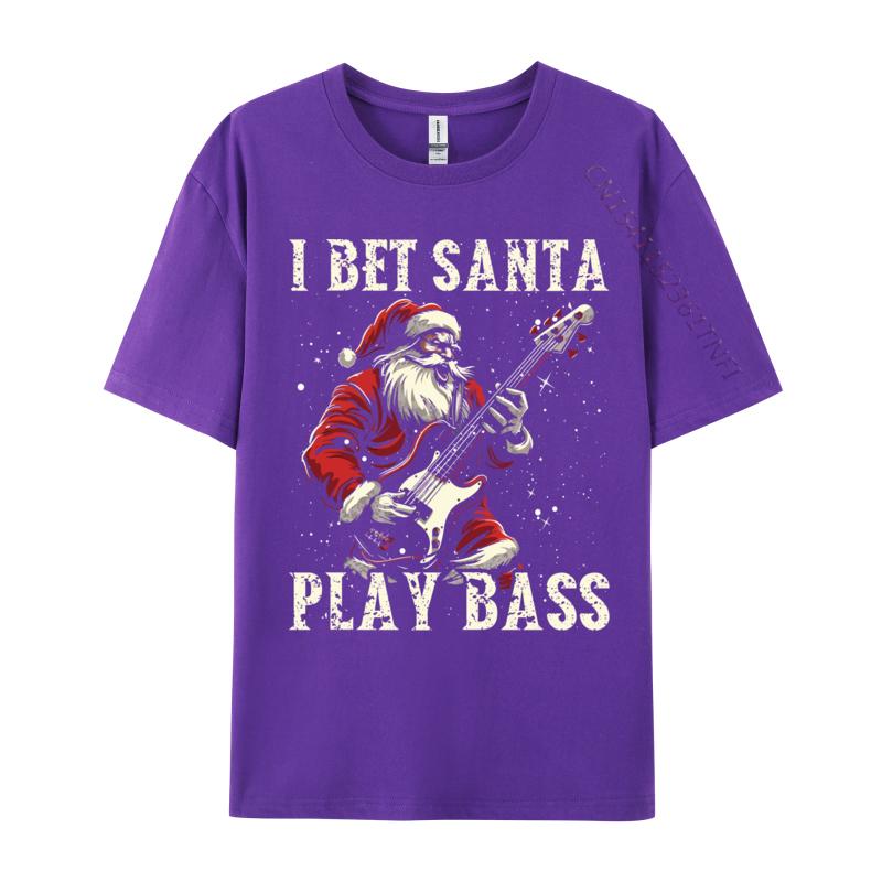 Christmas Guitar Xmas Bass Guitarist Musician Santa Claus Tshirt Art Style Camisa Streetwear Casual Tee Pure Cotton Fit Top