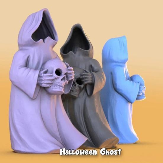 Halloween Decoration 3D Printed Ghosts Figure Faceless Standing Ghost Statue Ornament with LED Tea Lights