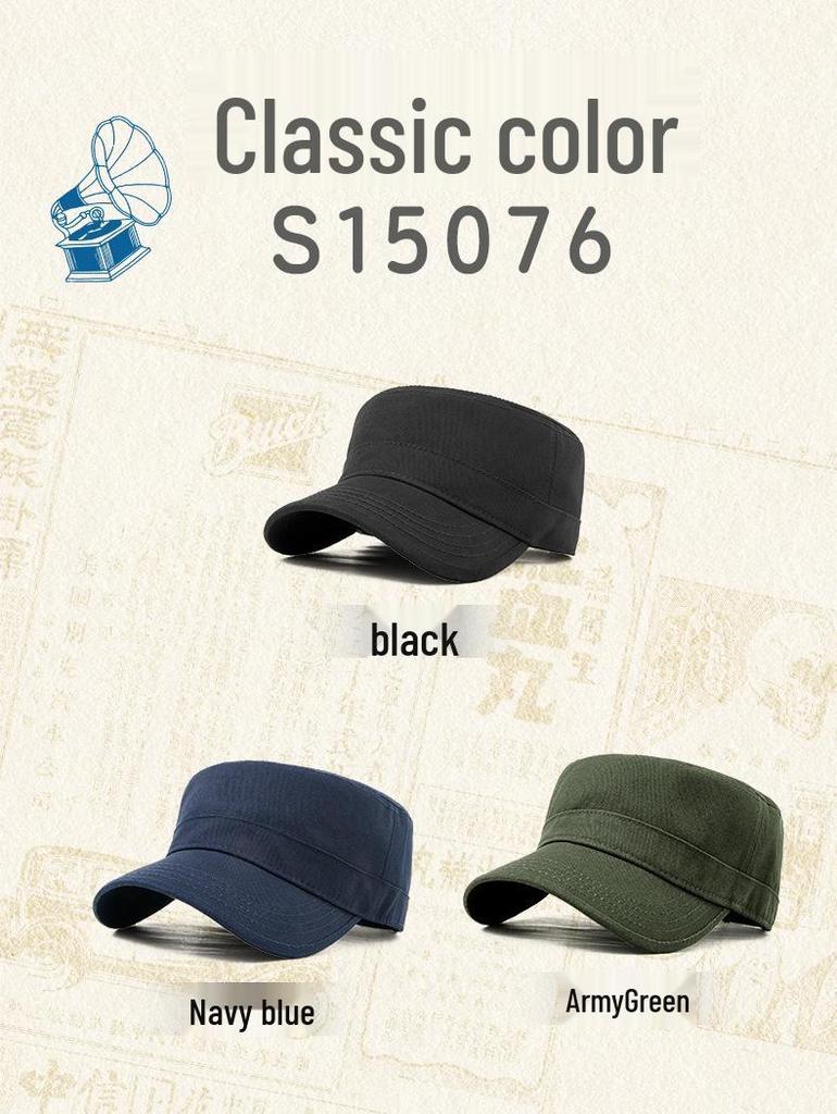Cappello Piatto da Uomo Taglia Forte in Cotone - Berretto Militare Stile Coreano per Anziani, Versatile Protezione Solare da Esterno.