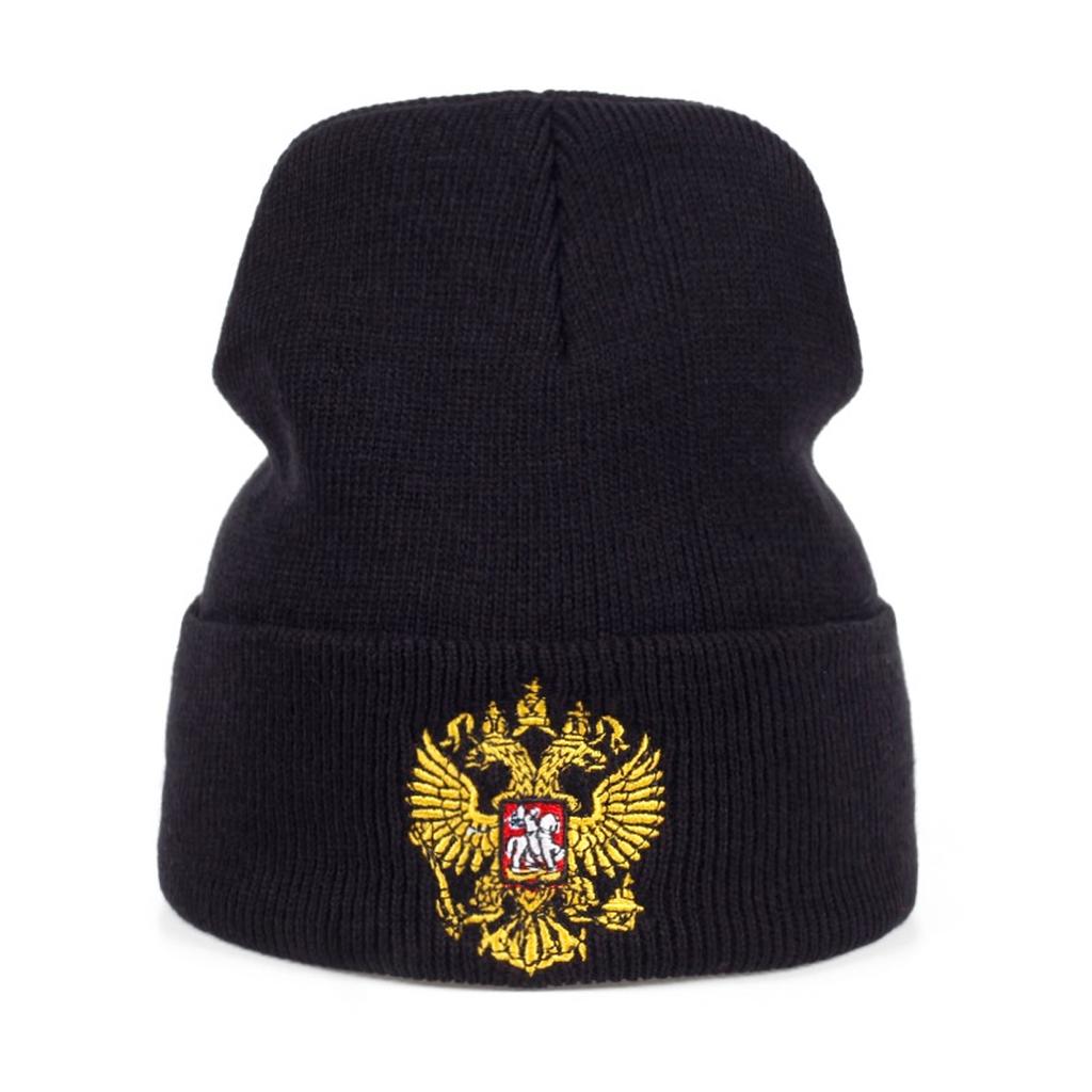 Unisex Double-headed Eagle Embroidery Knitted Hat Windproof and Cold Proof Beanies Cap Autumn Winter Outdoor Sport Travel for Women Men