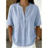 Women's Linen Blend Henley Neck Short Sleeve Casual Shirt