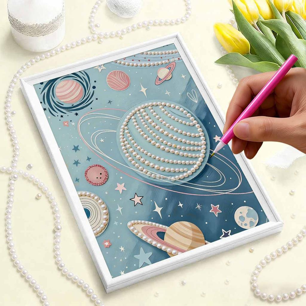 DIY Pearl Painting Set Planet Pattern Home Decoration Handmade Sticky Diamond Creative Canvas Pearl Art Painting Crafts Perfect Gift