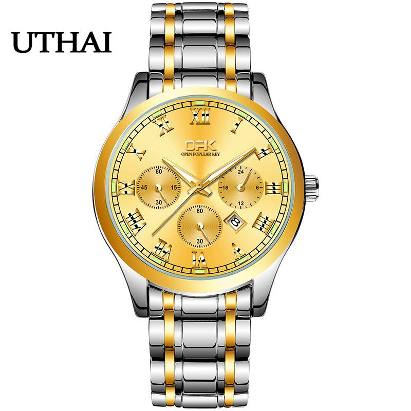 

UTHAI CQ288 New Business Men s Watch Stainless Steel Strap Waterproof HD Luminous Quartz Watch Luxury Clock Gift