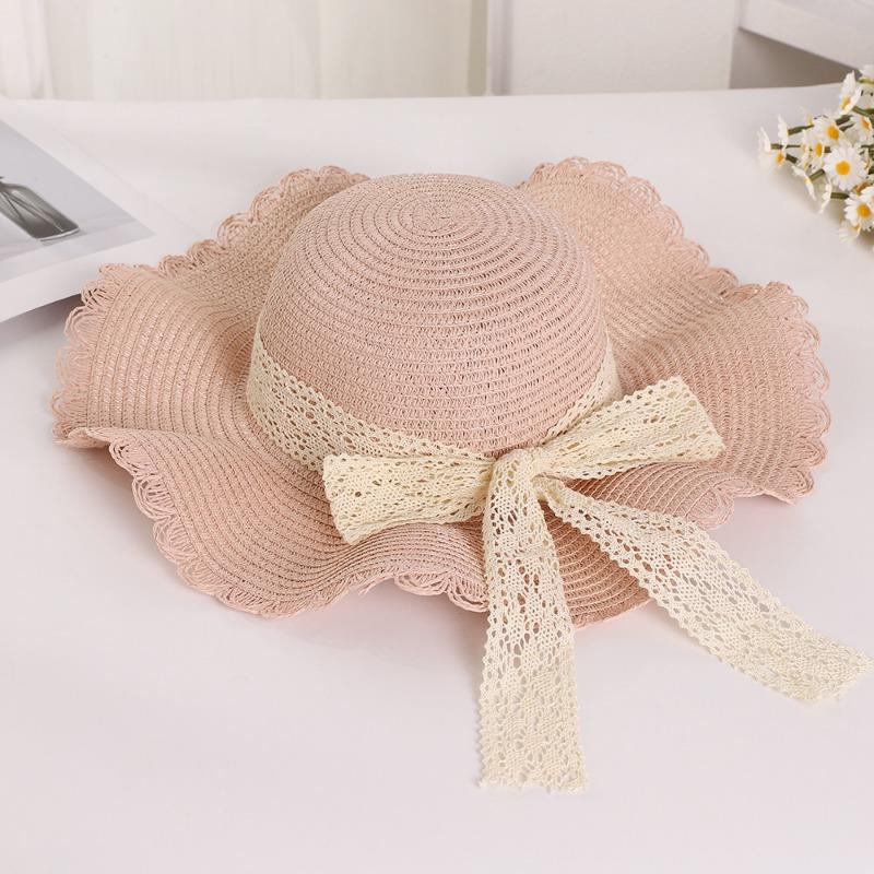 Lace bow lace straw hat fresh sunscreen sun hat women's outdoor travel show face small sun hat