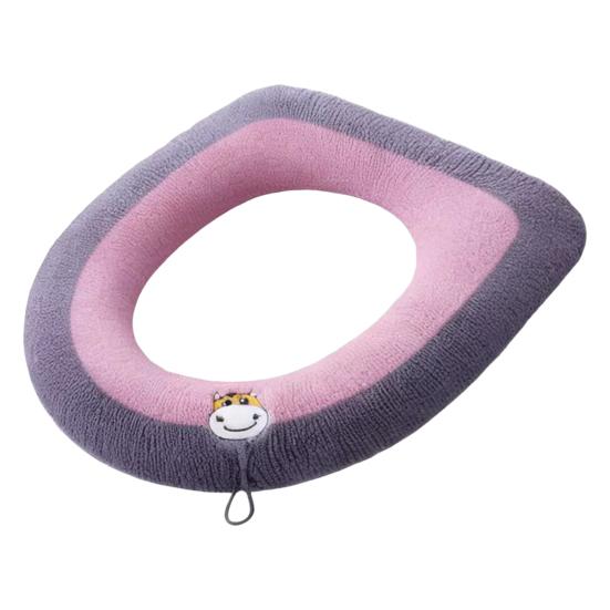 

Toilet Seat with Embroidery Handle Soft Warm Knitted Fabric Reusable Washable O-Shaped Fit Non-Slip Elastic Band Toilet Seat B