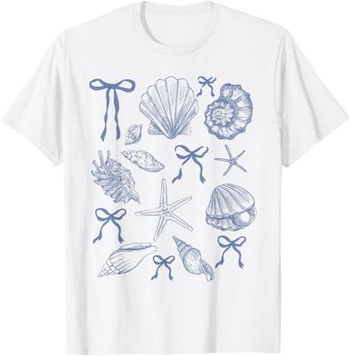Seashell Coquette Bow Hawaii Beach Summer Vacation Family T-Shirt Mens Womens Tees Top