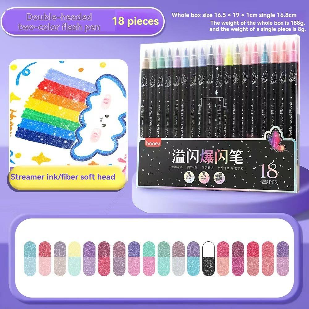 12/48/72/96 Colors Dual Brush Tip Glitter Art Markers Metallic Paint Marker Pens DIY Crafts Birthday Cards, Making Poster, Album