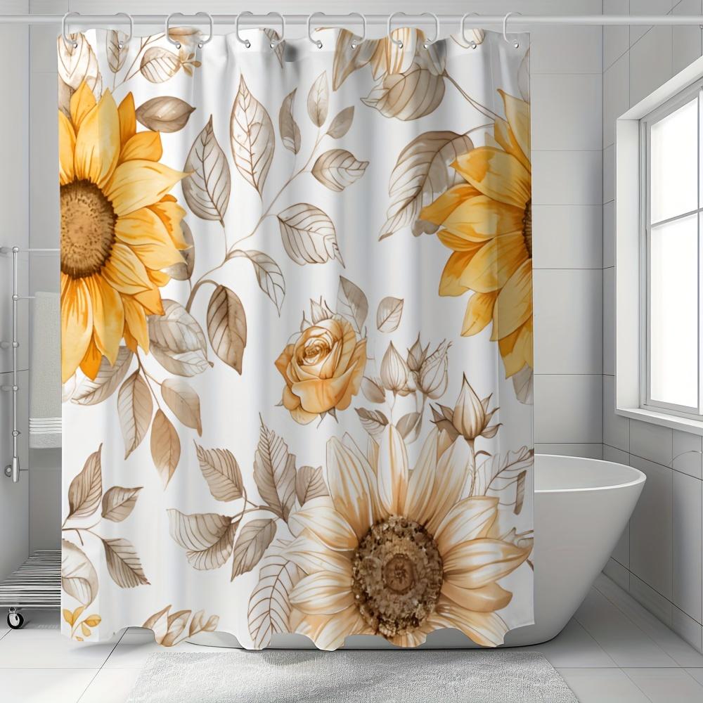 

1Pc Sunflower And Rose Pattern Shower Curtain, Polyester Fabric, Machine Washable, Suitable For Bathroom Decoration W60H190(CM)-1 Pcs