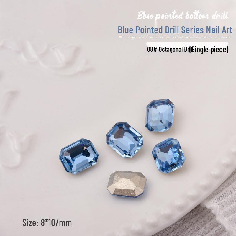 Elegant Blue Crystal Nail Art - Large & Irregular Rhinestone Accessories with Crooked Peach Hearts