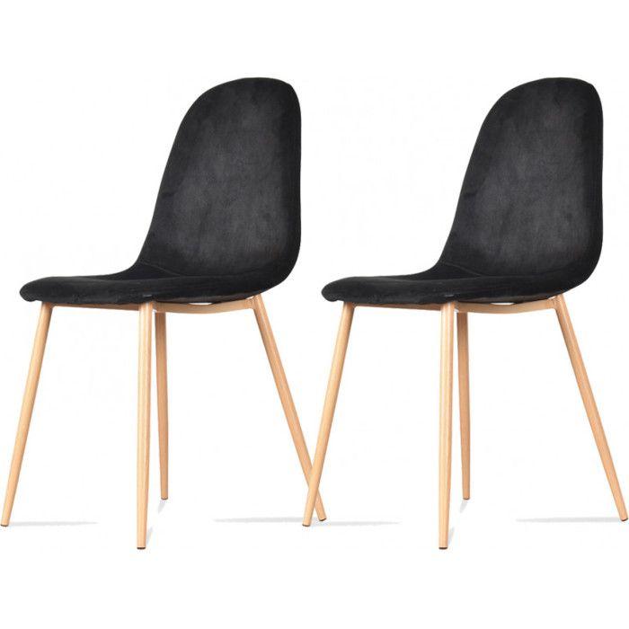 Lot de 2 chaises en velours pieds façon bois Josef Opjet - Noir