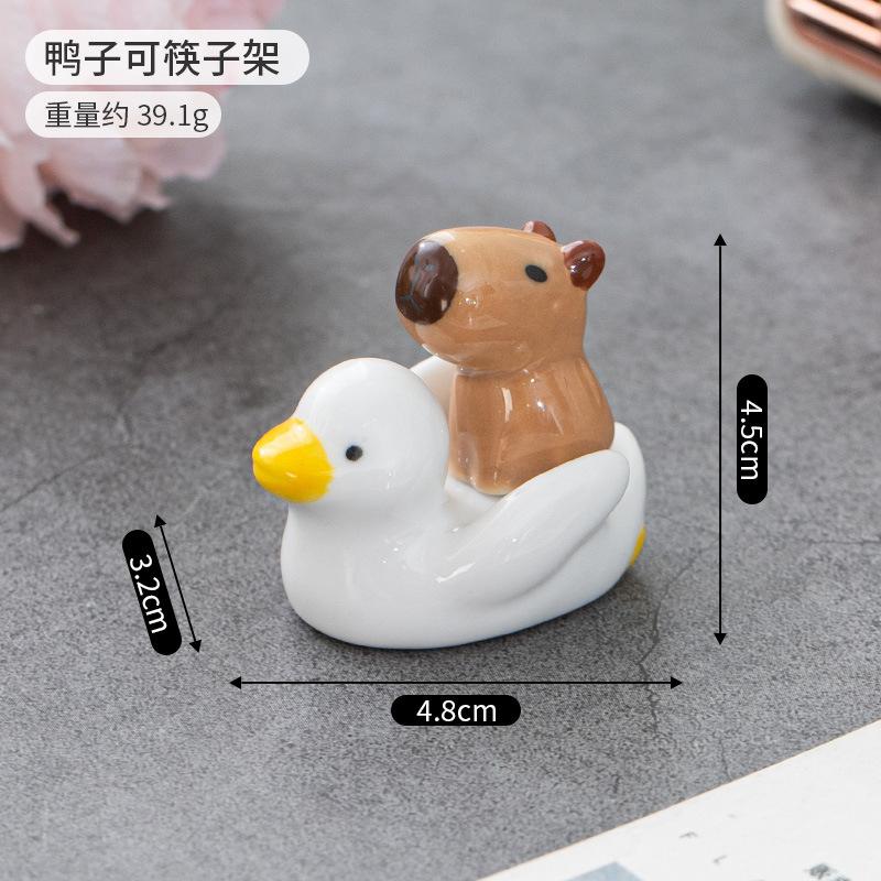 Japanese Style Animals Cute Kapibala Flying Duck Ceramic Chopstick Holder Tableware Rack Living Room Dining Table Decoration