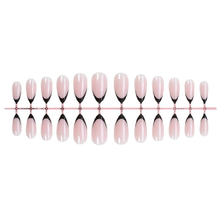 24 Pcs French Tip Stick On Nail Stylish False Nail Short Almond Press On Nail Simple Artificial Acrylic Nail