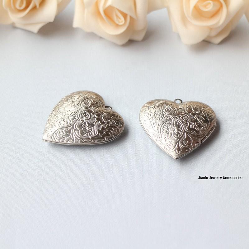 DIY Stainless Steel Heart Locket Pendant - Floral Titanium Steel Necklace Stainless Steel