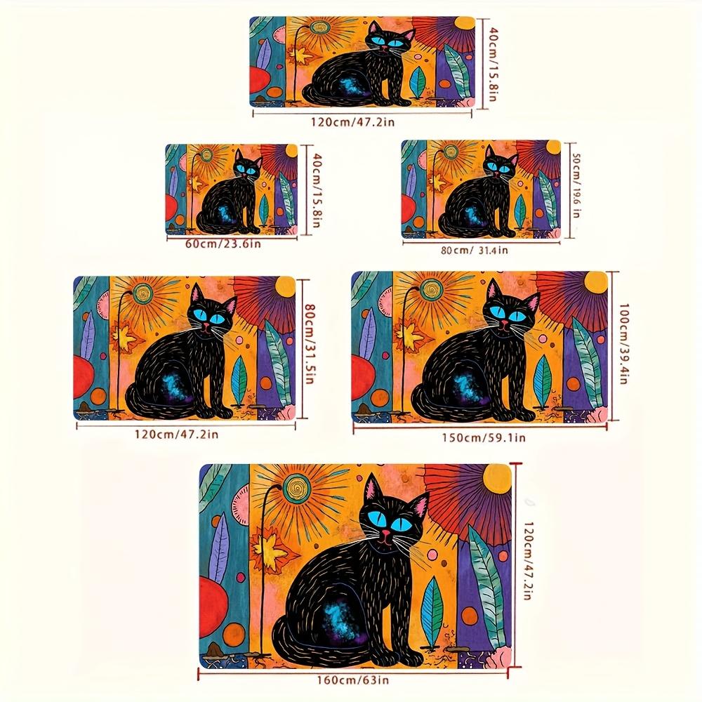 Artistic Black Cat Door Mat – Blue-Eyed Feline with Cosmic Design, Vibrant Abstract Pattern for Bedroom, Kitchen