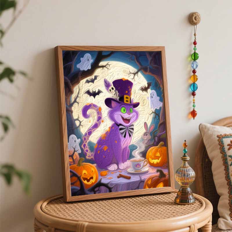 Disney Oil Paint by Numbers Painting Kit Purple Cat Pumpkin Forest Hand Painted Home Decor Gift