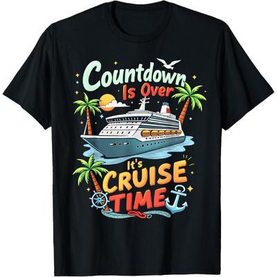 Odliczanie Skończone To Czas na Rejs Odzież Unisex dla Dorosłych Ekipa Rejsowa 2025 Rejs Rodzinny 2025 Stroje dla Par Przyjaciele Czarny T-shirt