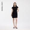LANCY Acetate Blend Round Neck Waist-Cinching Dress