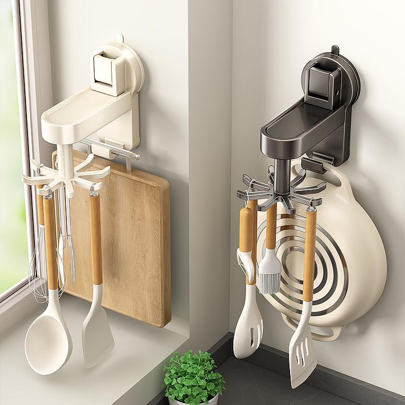 Kitchen Rotating Suction Cup Hook Shelf Spatula Hanger No Punching Kitchenware Storage Hanger