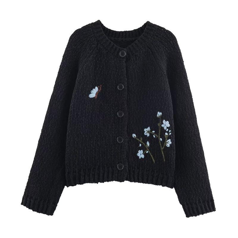 Kaslead New Women clothes Western Style Fashion Simple and Versatile Handmade Embroidery Knit cardigan Outerwear