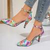 2024 New Women's Shoes Glossy Printed Pointed Toe High Heels Sandals Women's Party Baotou Sexy Patent Leather Stilettos
