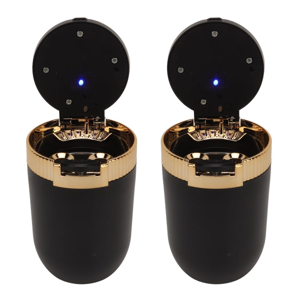 2Pcs Car Ashtray with LED Blue Light Portable Removable Car Smokeless Ashtray with Lid for Vehicle