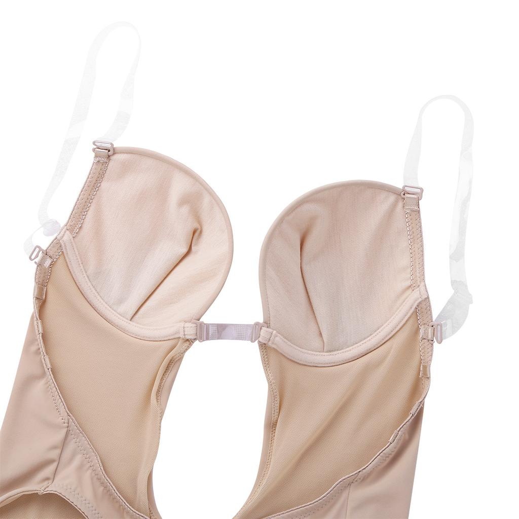 Woman Deep V Bodysuit Clear Strap Backless Plunge Thong Push Up Padded Bra Body Shaper Suit