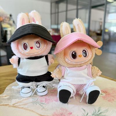 Für 17cm Labubu Puppenkleidung Modekleidung T-Shirts Sonnenhut Puppenkleidung Farblich passende Shorts Puppenzubehör Niedliche Dekoration Kleine Kleidung