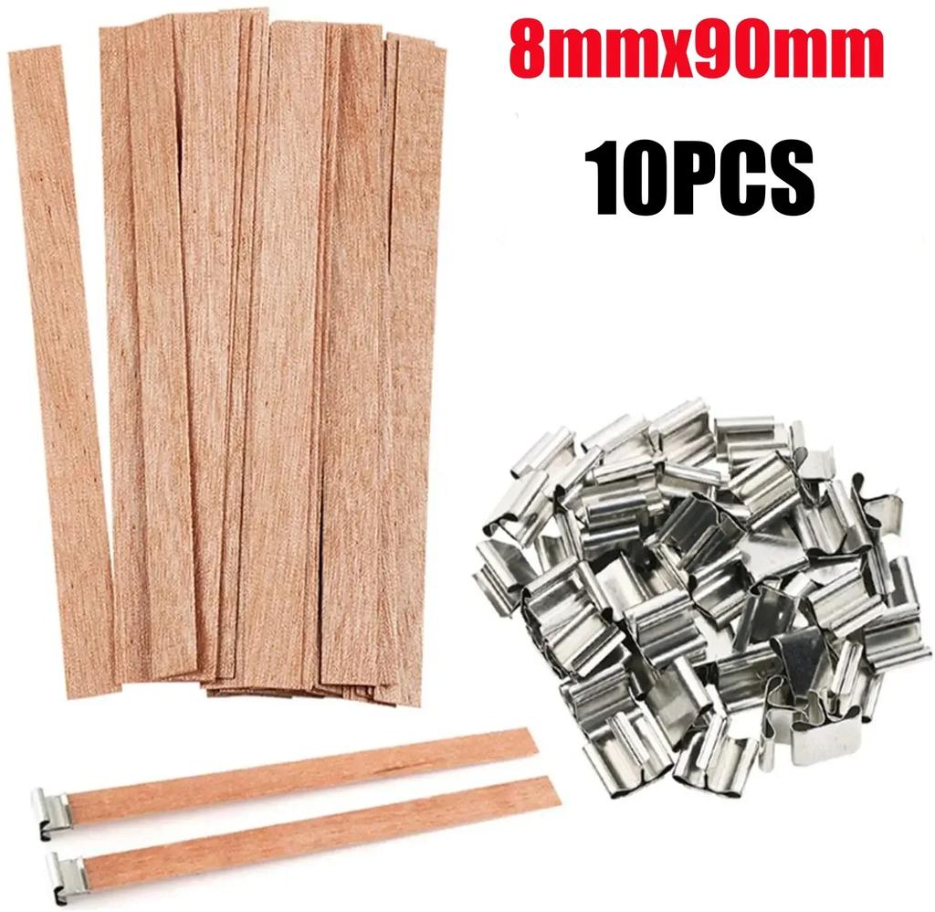 Wooden Wick Candle Making Kit with Clip Base Natural Smokeless DIY Candle Jar Supplies for Homemade Soy Wax Crafting Tools