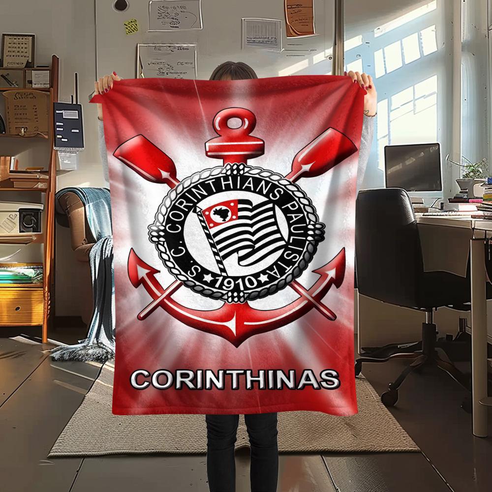 1 pièce Couverture en Flanelle Imprimée SC Corinthians Paulista Haute Qualité Chaude Confortable Couverture pour Toutes les Saisons Parfaite pour les Cadeaux Décoration de la Maison