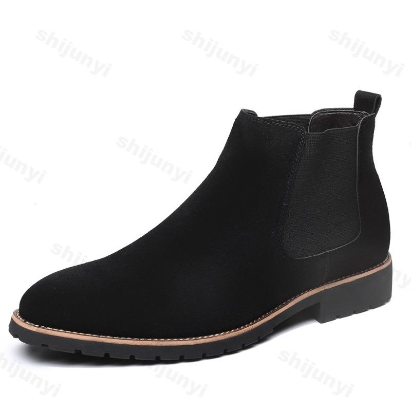 Fashion Men's Ankle Boot New Leather Men's Chelsea Boots Men Shoes Casual Black Sleeve Boots Outdoor High Top Wedding Male Shoes