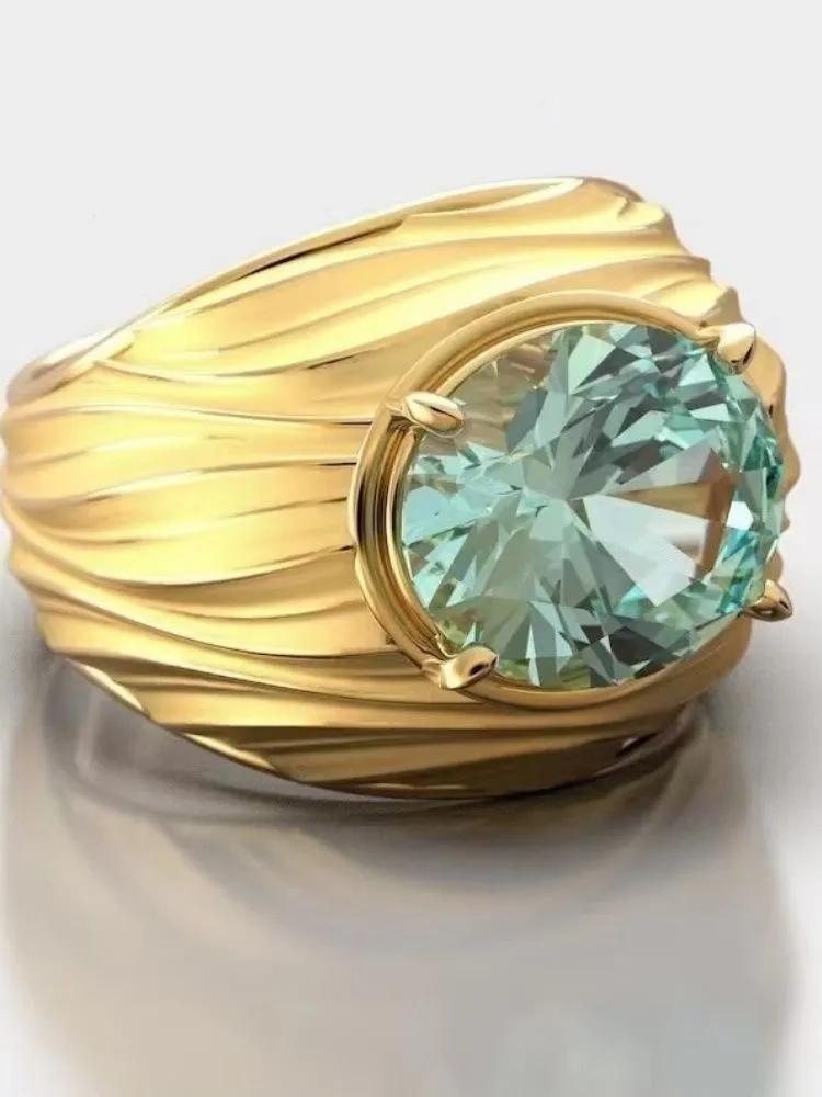 

Men s Textured Band Ring with Oval Cut Gemstone Solid Metal Adjustable Size Unique Design Statement Jewelry One Size